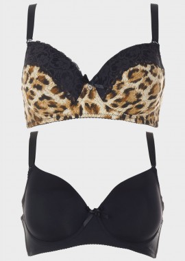 gsecret - Σουτιέν γυναικείο animal print και basic.Καλύπτει D Cup. Συσκευασία 2 τεμαχίων MULTI COLOUR